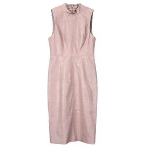 New BCBG MaxAzria $248 Faux Leather High Neck Midi Dress Pale Bare Pink Size 2
